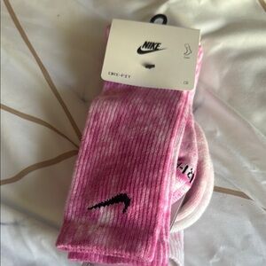 Nike Pink and White Crew Socks women shoe size 10-13